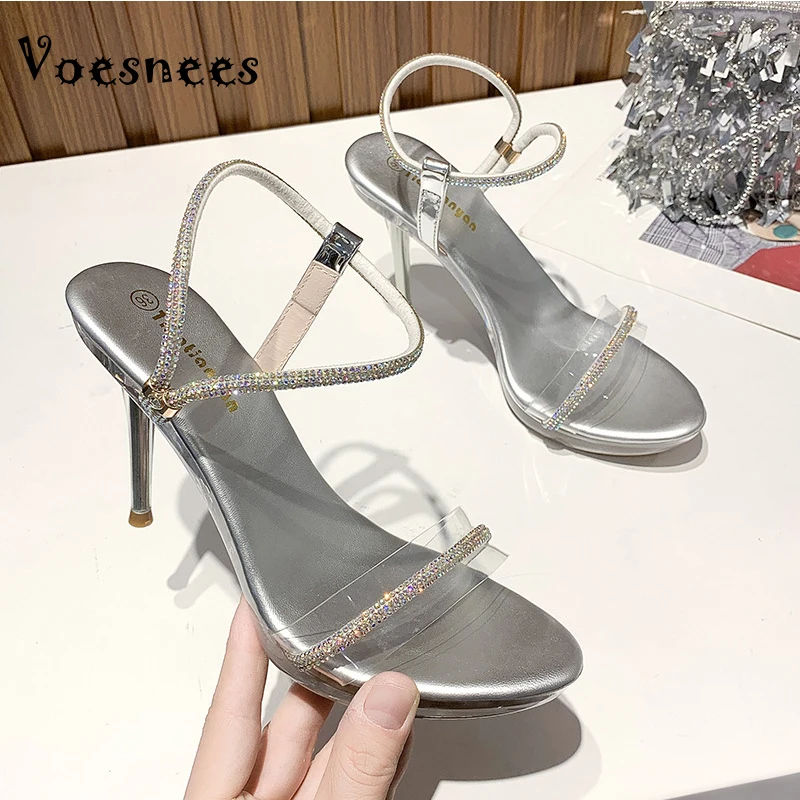 Voesnees 2021Spring Crystal New Women Shoes Pointed Toe Stiletto Professional Sandals Super High Heel Female Party Wedding Shoes