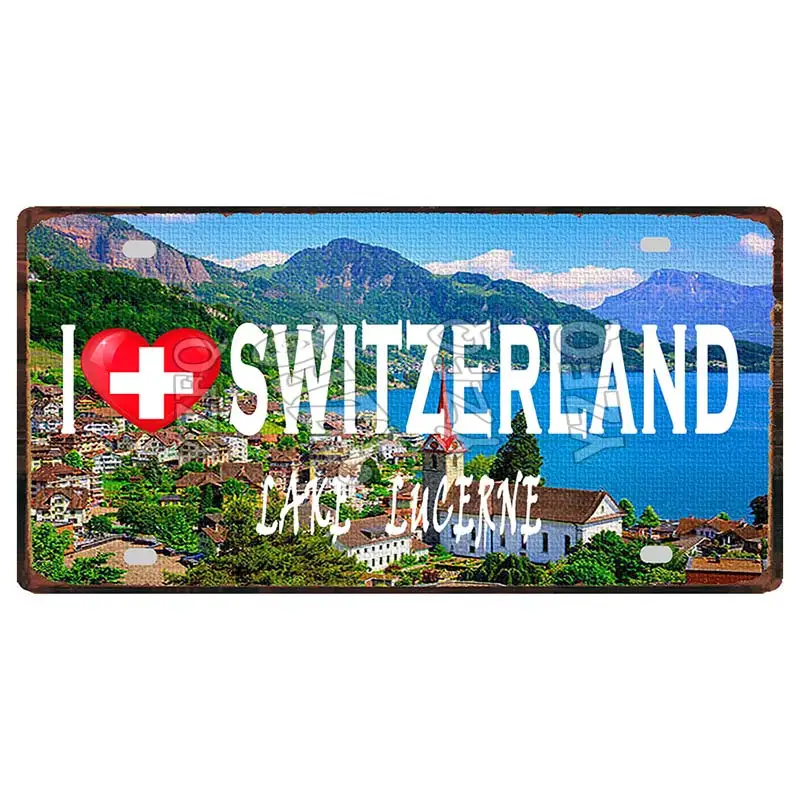 【YZFQ】30X15CM Switzerland Landscape Geneva Zurich City Vintage Metal Sign Travel Souvenir Wall Bar Home Shop Decor DC-1120B