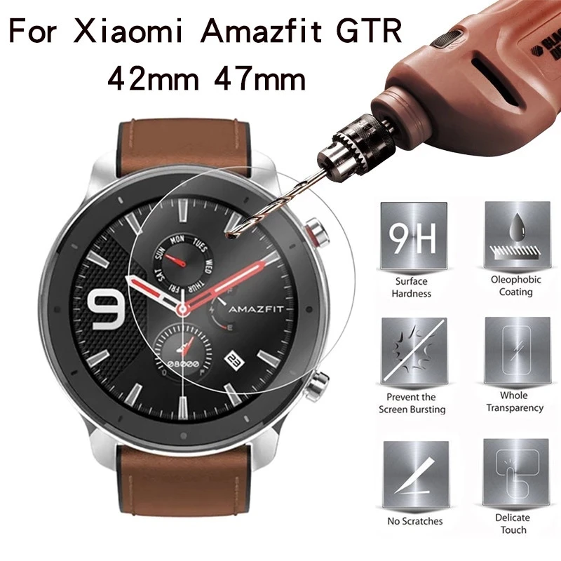 Película de vidro temperado para xiaomi, 3 peças huami amazfit verge 3 gtr 47 42mm, acessórios de proteção para relógio inteligente