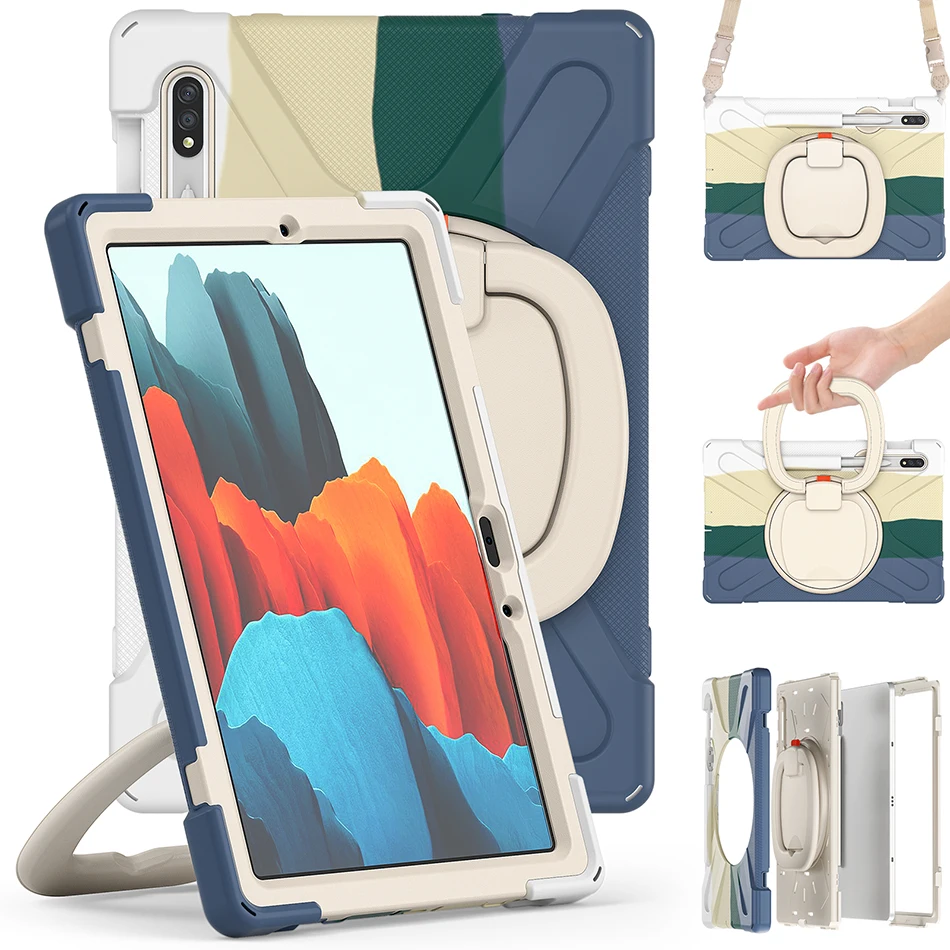 Kids Case for Samsung Galaxy Tab S7 S8 Shockproof Cover 2022 X700 X706 T870 T875 Silicone Case +Shoulder Strap