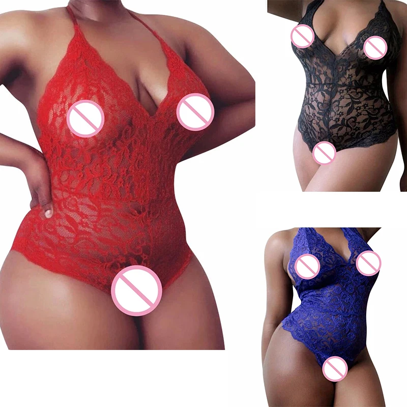 Sexy rendas sexy bodysuit roupa interior pijamas grande tamanho bodysuit tentação transparente lingerie terno sleepwear mulher