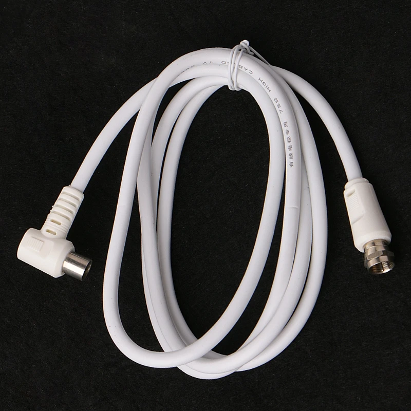 White 6.6ft 9.5mm 90 Degrees Male to F type Male Coaxial TV Satellite Antenna Cable