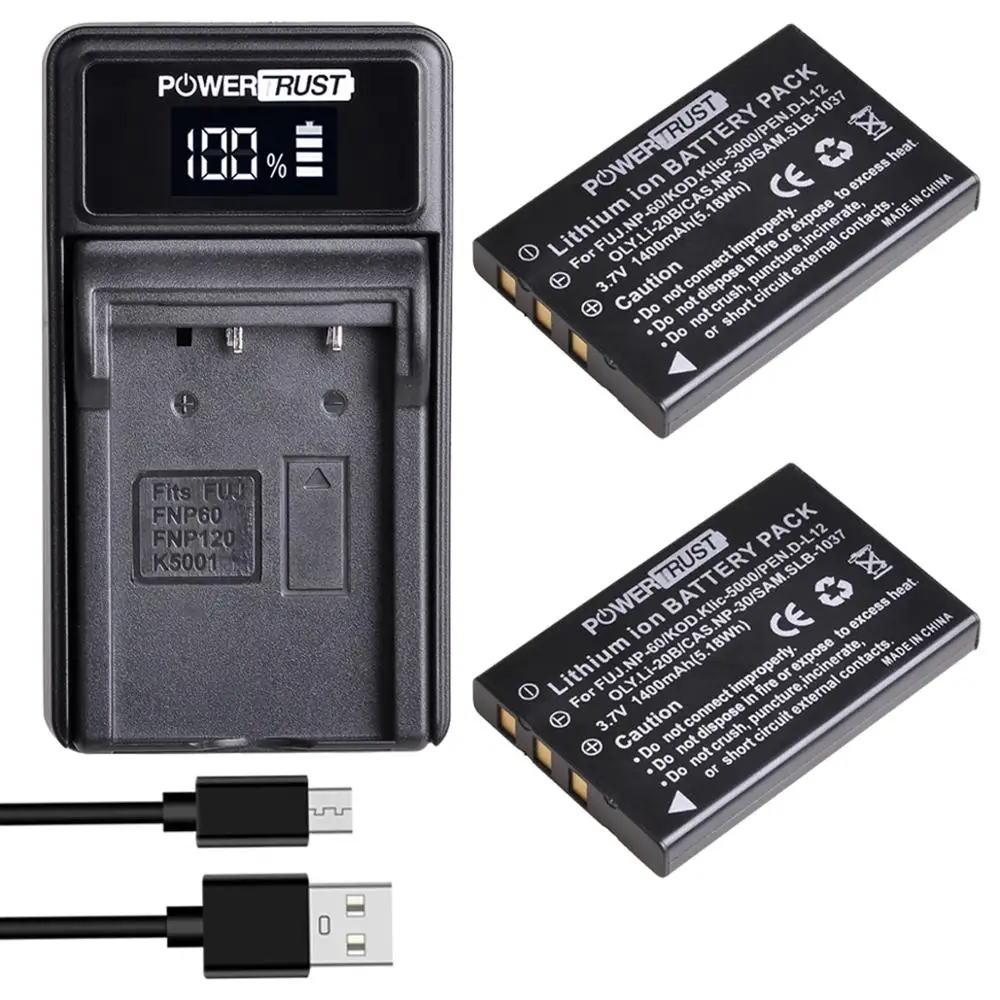 NP-60 NP60 Battery and LED Charger for Fujifilm NP-60 Kodak KLIC-5000 Samsung SLB-1137 Olympus LI-20B FinePix 50i 601 F401