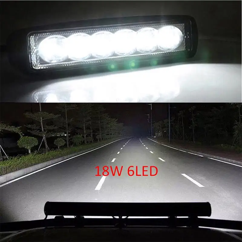 6LED 18W Spot Work Light Strip DRL Driving Spotlight Fog Bar DRL Headlights Lamp Off-road SUV ATV Vehicle Truck Lights Lamps