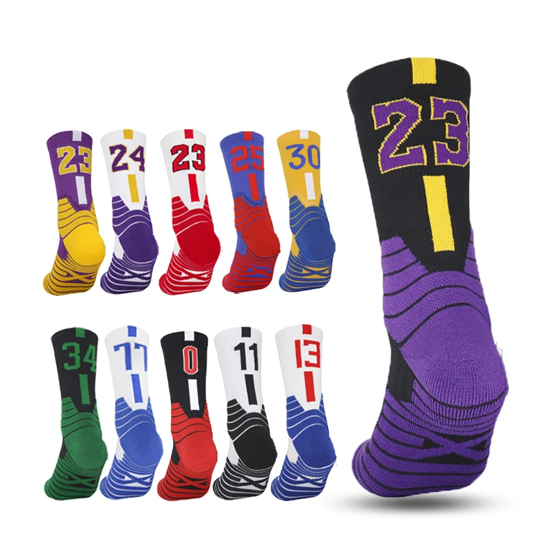 

Men Professional Basketball Socks Non-Silp Number Sports Socks Middle Thickened Towel Bottom Child Team Match baloncesto Socks