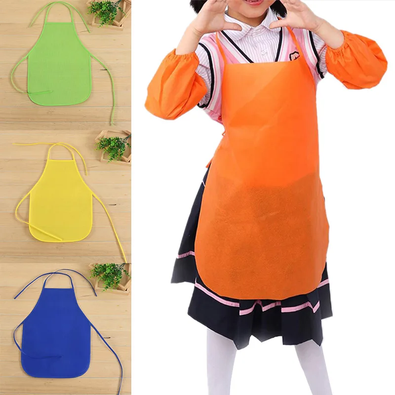 Children Front Pocket Bib Apron Kid Boys Girls Apron Kitchen Child Craft Toddler Clean Waterproof Non-Woven Fabric Aprons