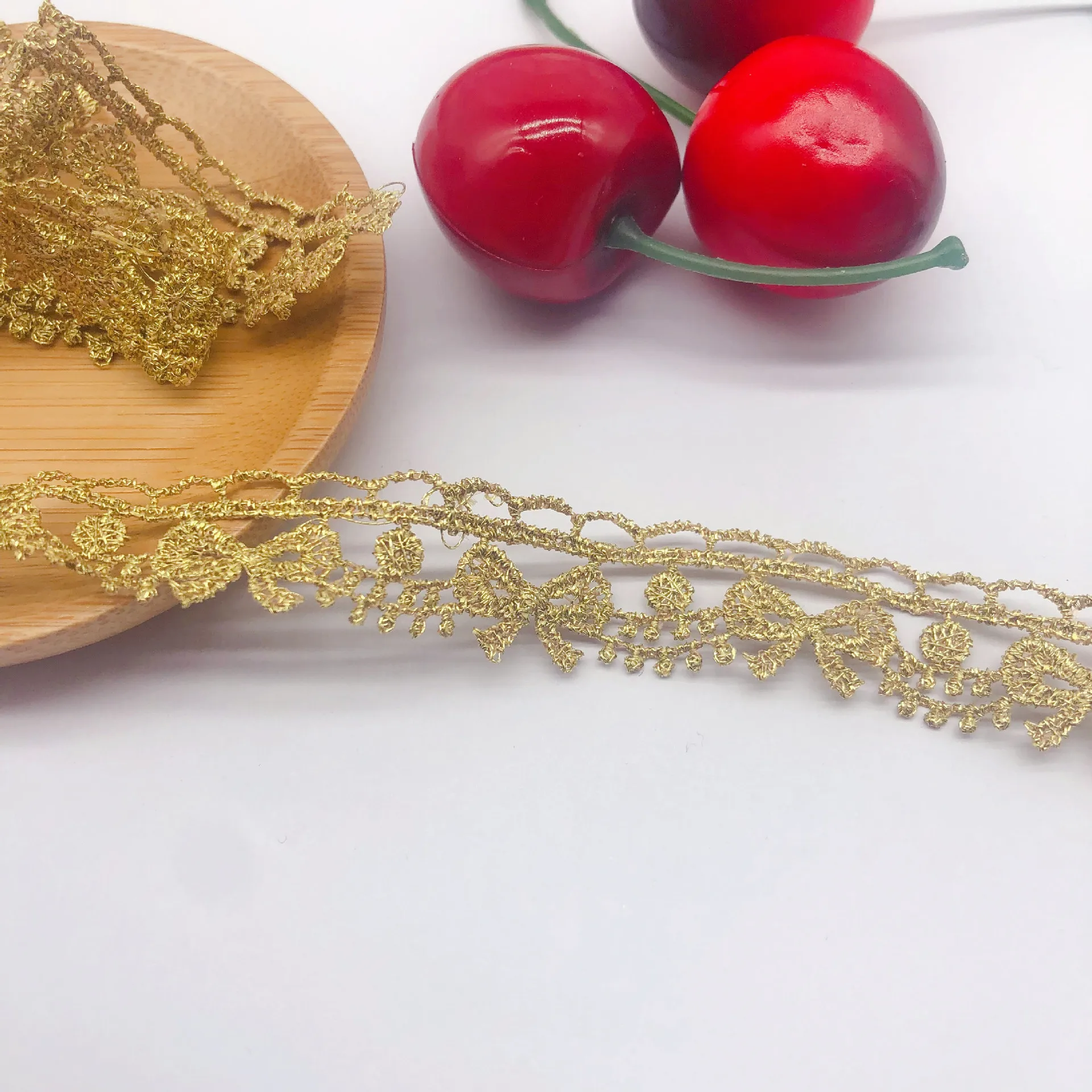 Golden Hollow Embroidery Bow Lace Fabrics Handmade DIY Necklace Lolita children's clothing wedding Sewing Ribbon Accessories