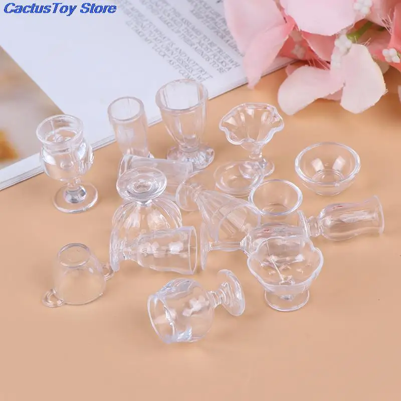 17ピース/セット1:12ドールハウスドリンクカップ皿食器ミニチュアミニ透明diyふり再生キッチン玩具
