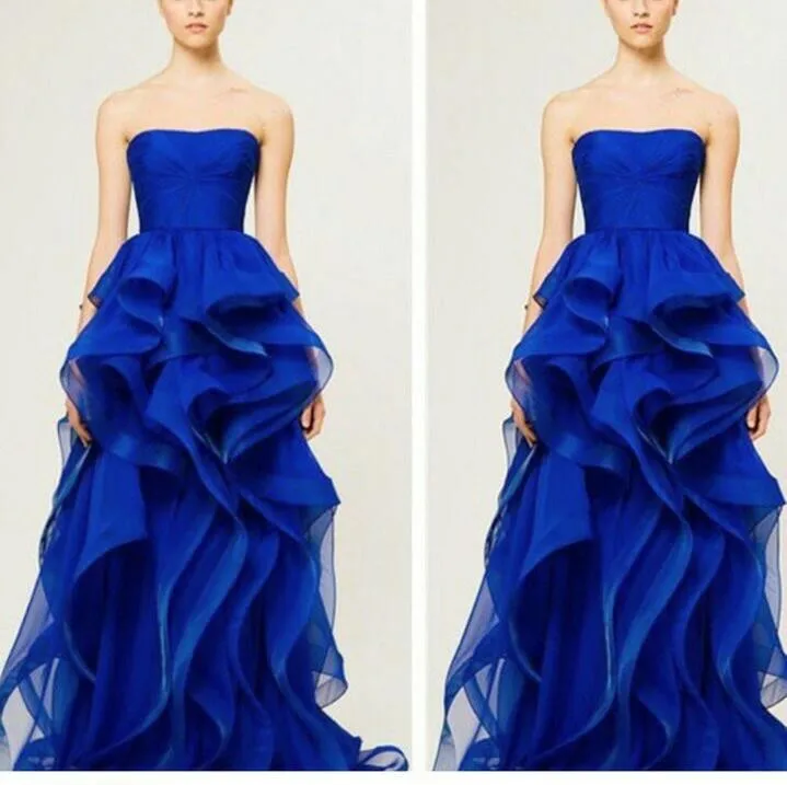 Robe de soirée longue à volants, sans bretelles, élégante, bleue, pour femmes, nouvelle collection, 2021