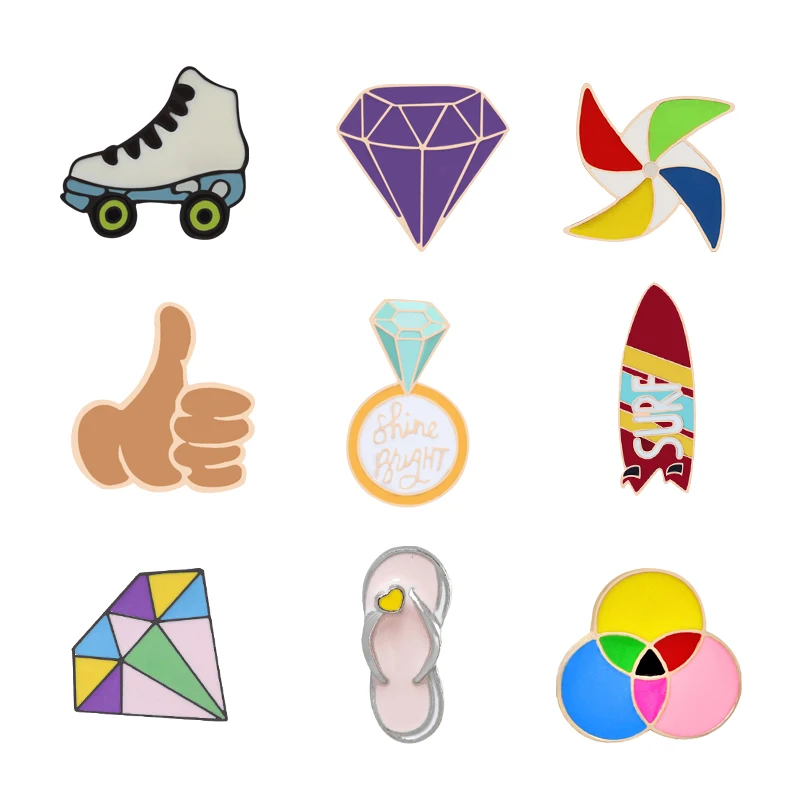Cartoon Pins And Brooches Ahoes Crystal Rocket Windmill Medals Gesture Enamel Pin Badge Kids Bag Denim Jackets Lapel Accessories