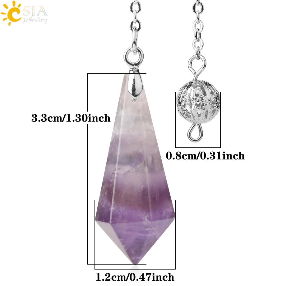 CSJA البندول الحجر الطبيعي للعرافة شفاء المكوك الروحي مسدس الكوارتز التغطيس البندول Radiesthesia Pendulos G690