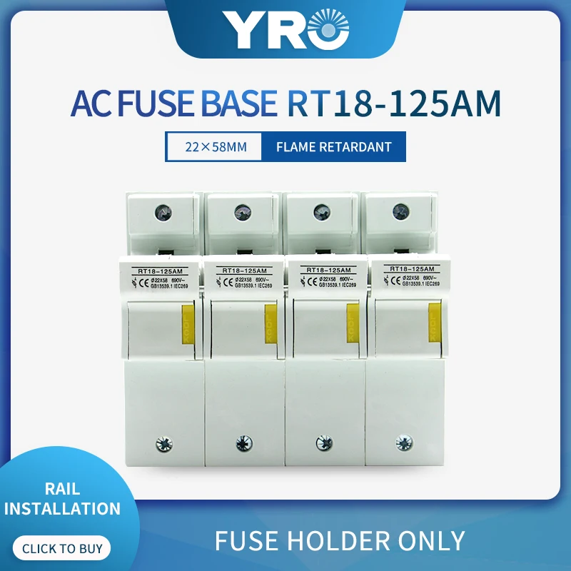 AC 1PC 4P Fuse Base 690V With LED light Matching Fuse 22x58MM R017 only Fuse Base RT18-125AM