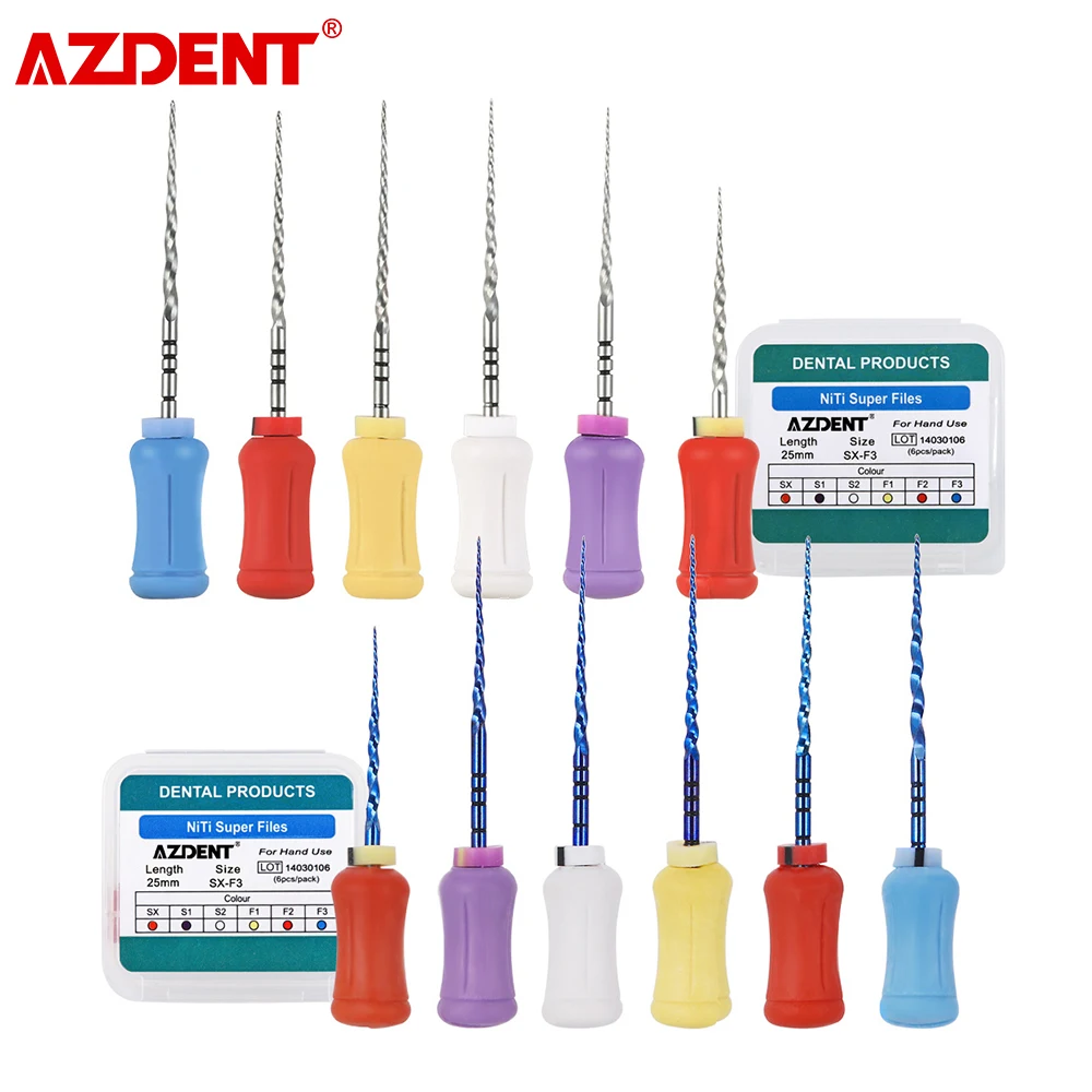 

AZDENT 6pcs/Box Dental Endodontic NiTi Files Heat Activated Root Canal File Hand Use Super Rotary File SX-F3 25mm 1.5-3N.cm