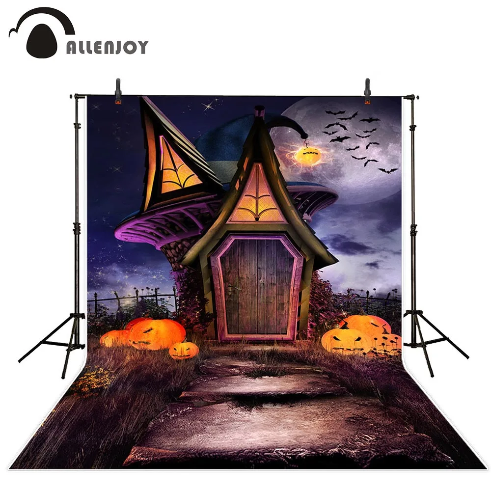 Allenjoy halloween backdrop Magic Hut ghost face Pumpkin Full Moon Bat child party background photocall photophone photozone