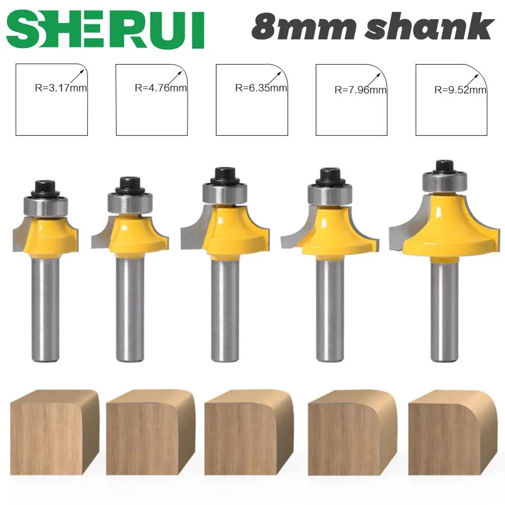 8mm shank Corner Round Over Router Bit with Bearing Milling Cutter for Wood Woodworking Tool Tungsten Carbide