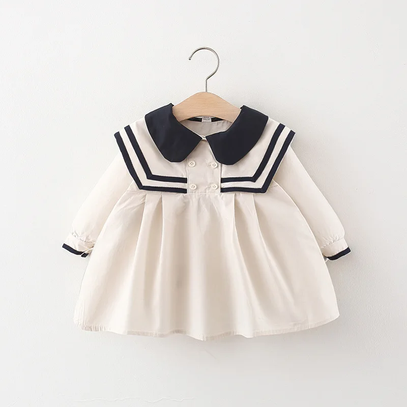 2024 Spring Autumn Toddler Girl Dresses Korean Cute Doll Collar Cotton Long Sleeve Princess Kids Dress Baby Clothes Outfit BC071