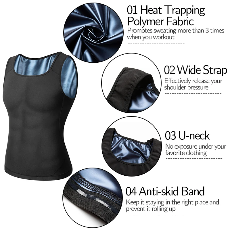 Men Body Shaper Waist Trainer Sweat Vest Compression Shirt Weight Loss Slimming Shapewear Workout Tank Tops Fitness Sauna Suits