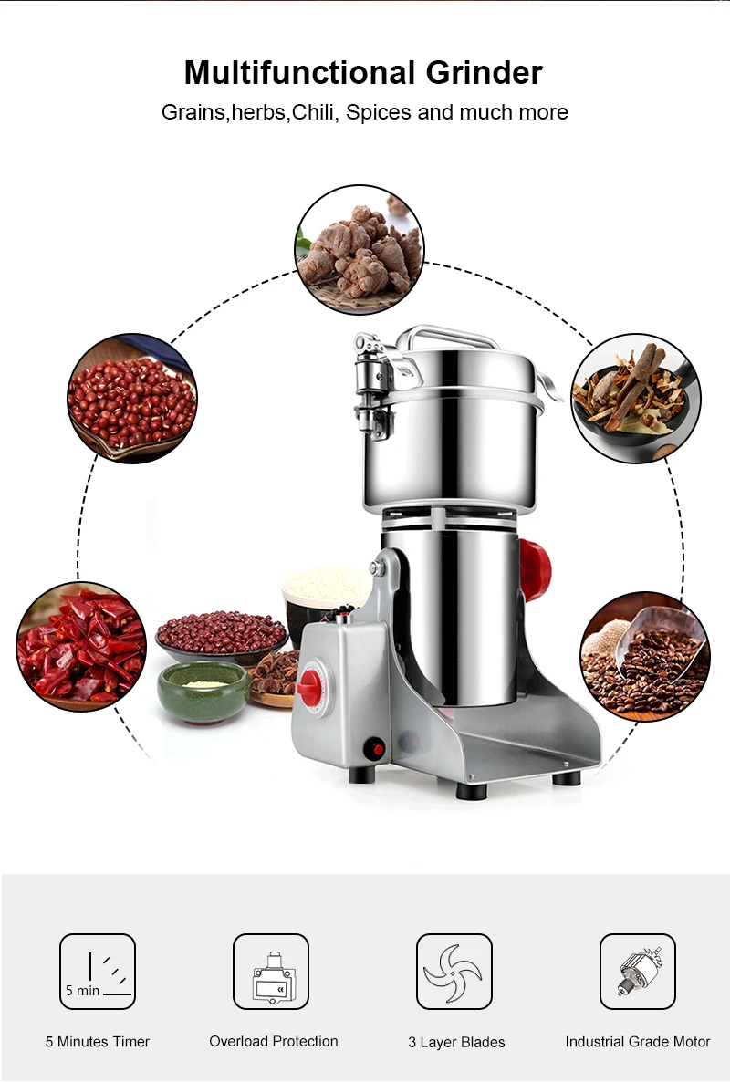 700g Grains Spices Hebals Cereals Coffee Dry Food Grinder Mill Grinding Machine gristmill home flour powder crusher