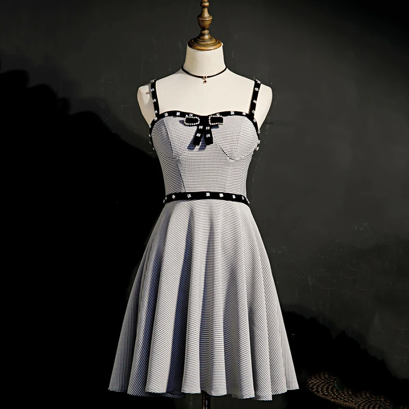 AnXin SH Luxus Prinzessin grau Host Spaghettiträger ärmellos Perlen Kristall Schleife individuelles Abendkleid kleines schwarzes Kleid