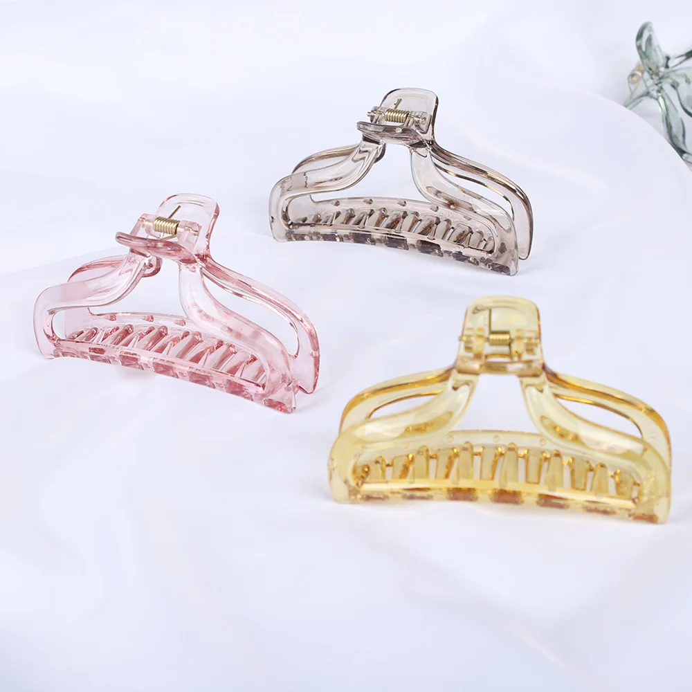 Transparent Colorful Plastic Ponytail Holder Hair Claw Clips Women Girls Large Barrette Crab Hair Clamp Make Up Hair Accessories