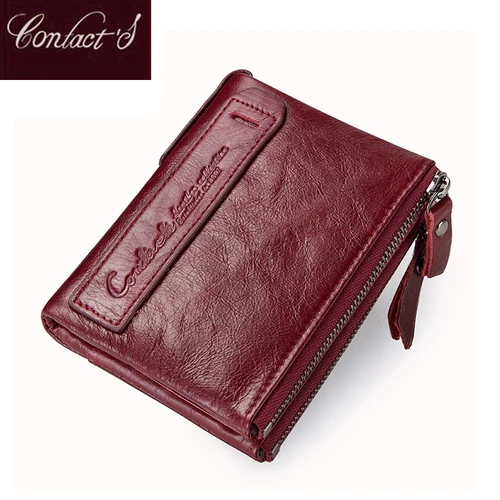 Imagen 1 del producto Cartera de cuero genuino a la moda de CONTACT'S para mujer, tarjetero plegable, monedero pequeño para mujer, Clip para dinero, billeteras de bolsillo para hombre