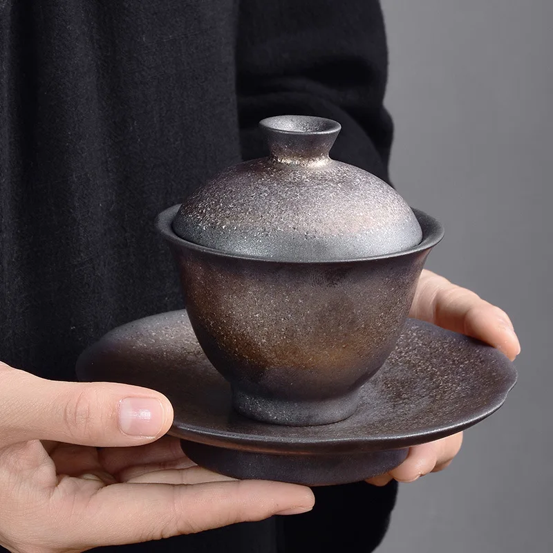 

Cover Teacup Ceramic Large Handmade Tea Bowl Stoneware Gilding Glaze Gaiwan Tea Utensils Tea Making Device Kung Fu Tea Set