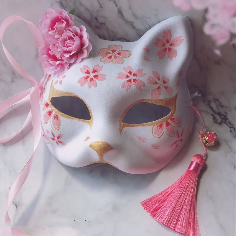 2021 New Pink Cherry Fox Series Tassel Bell Half Face Cosplay Mask Dance Party Props For Woman