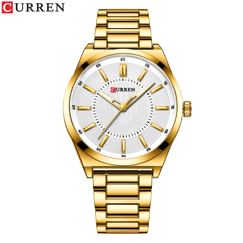 CURREN Mann Uhr Mode Edelstahl Quarz Armbanduhren Top Marke Einfache Dünne Uhren für Männer Gold Uhr 10