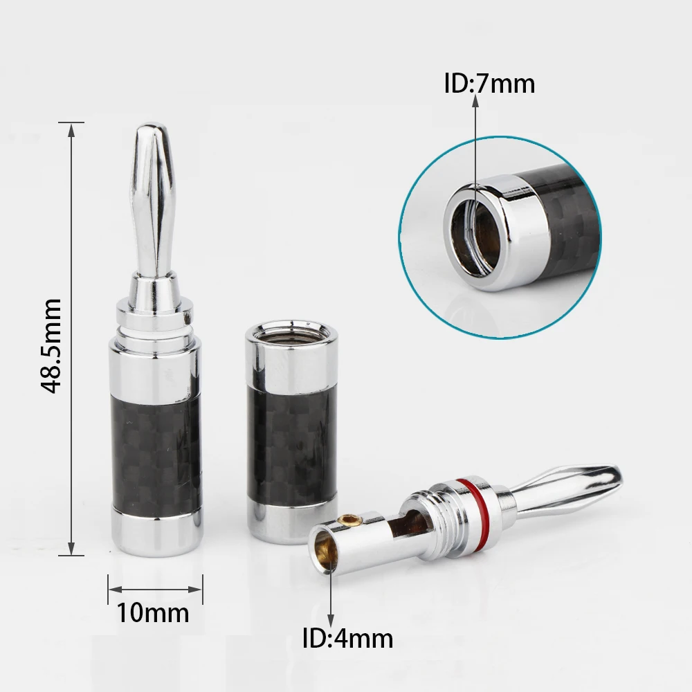 8/12 Schwarzer Kohlefaser-Lautsprecher-Bananenstecker Messing Rhodium-Beschichteter Lautsprecher-Audio-Video-Bananenstecker DIY Bananenanschluss – Detail 2