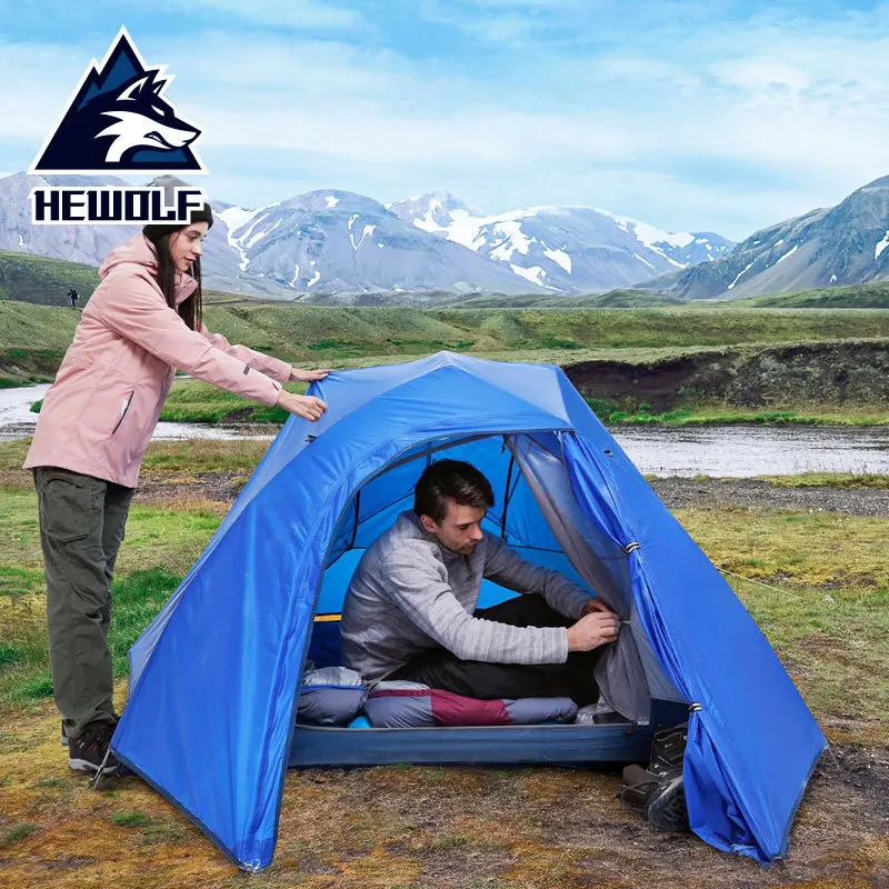 Hewolf Ultra-Light Silicone Coated Rainproof Coldproof 3-Person Aluminum Pole Double-Layer Tent Barraca Carpa Outdoor Camping