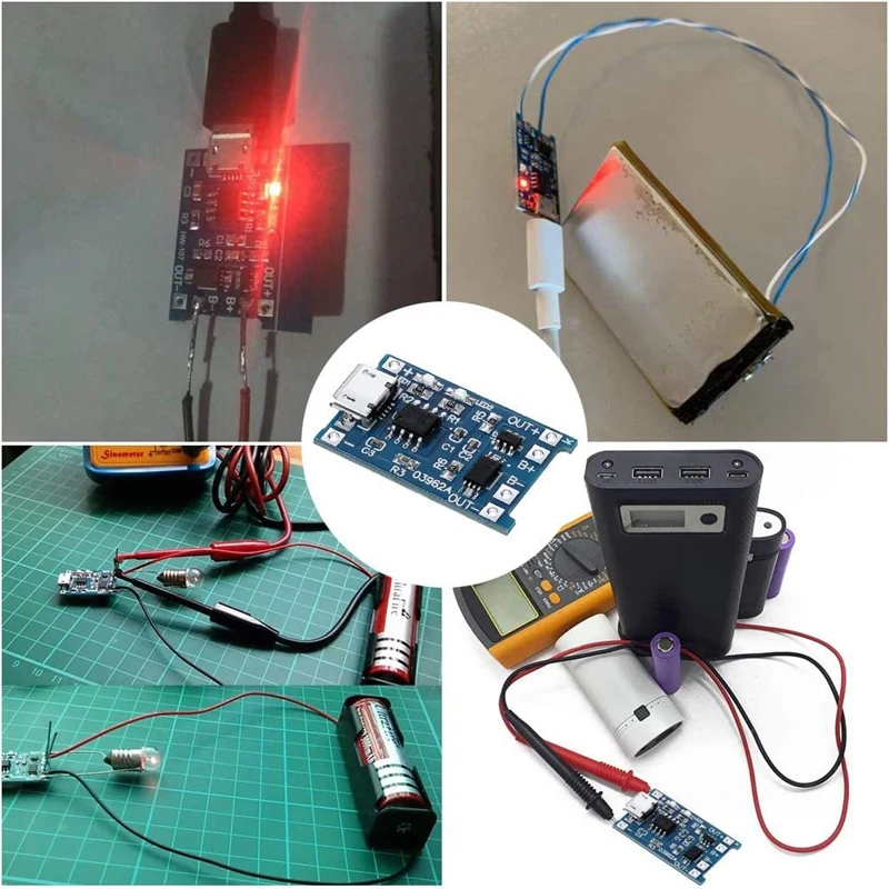 배터리 보호 기능이 있는 TP4056 충전 모듈 6 개, 18650 BMS 5V 마이크로 USB 1A 충전 보드 18650 용