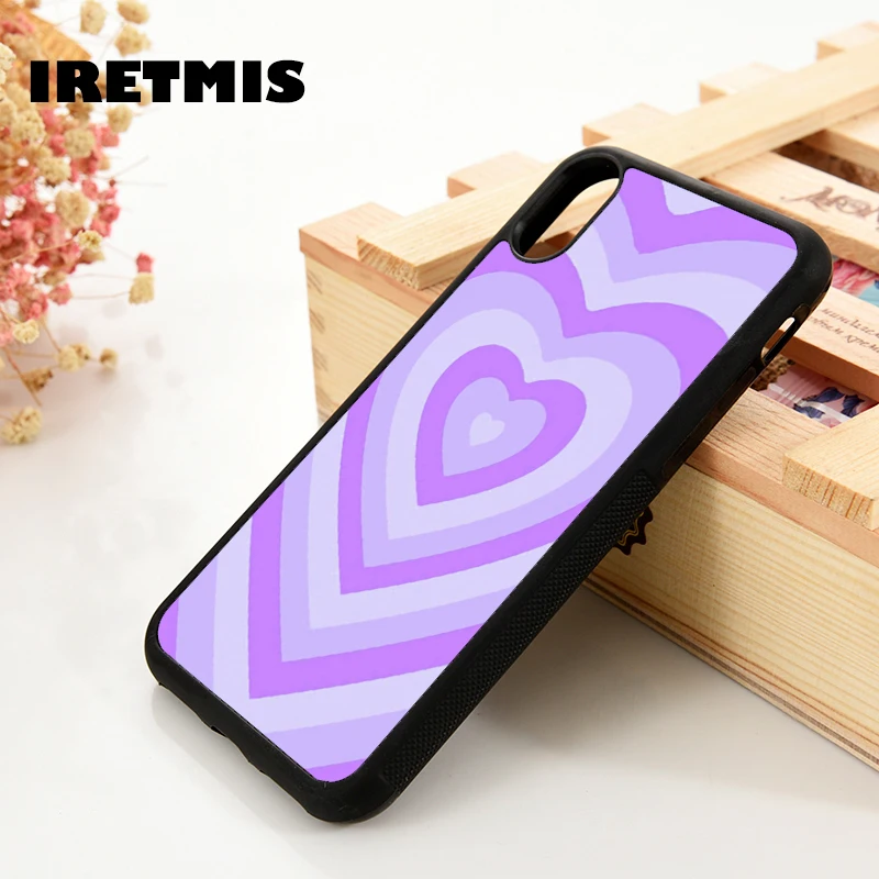 Iretmis 5 5S SE 6 6S TPU Silicone Rubber Phone Case Cover for iPhone 7 8 Plus X Xs 11 12 MINI Pro Max XR Purple Heart Circle