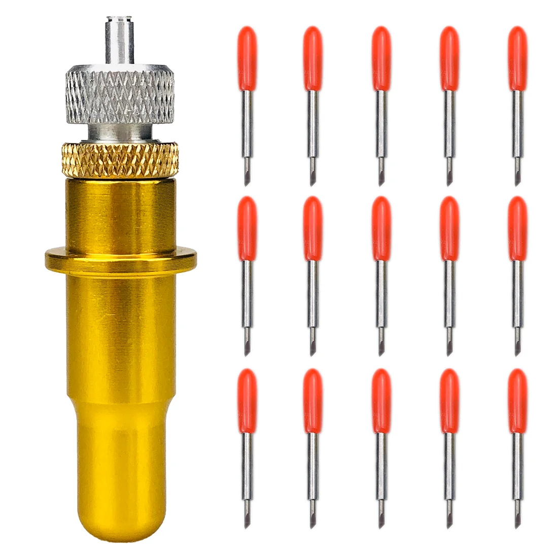 15 шт., 45 градусов, лезвия плоттера, виниловый нож, гравировальный станок для GCC Jaguar + 1 шт., держатель лезвия, диаметр 12 мм, графический золотой