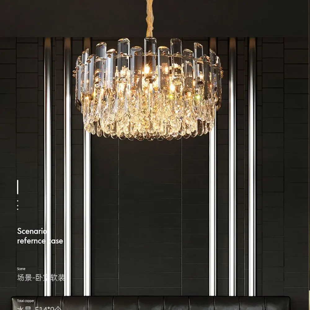 Crystal Living Room Chandelier Luxury European Chain Modern Bar Counter Stair Case Hanging Light Restaurant Pendant lamp