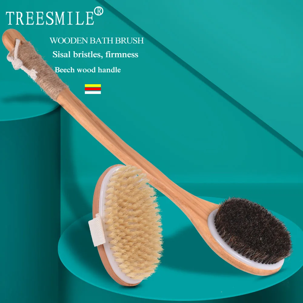 Natural Bristle Horsehair Bath Brush Exfoliating Body Massage Brush Bristles are Soft and Moderately Suitable for Men and Women