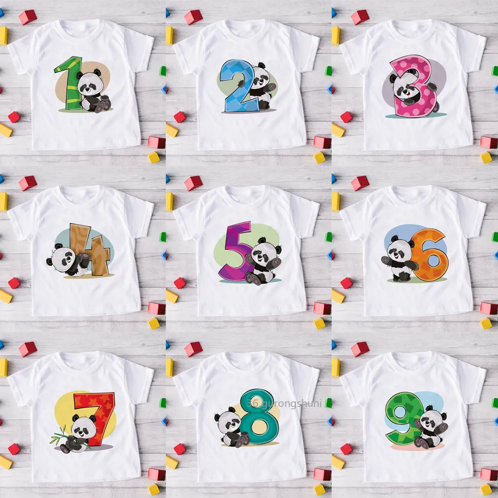 New Kawaii Panda Birthday Number 2~9 Animal Cartoon T-Shirt T-shirt Boys and Girls Birthday Gift Baby Clothes 2-9 Years Old