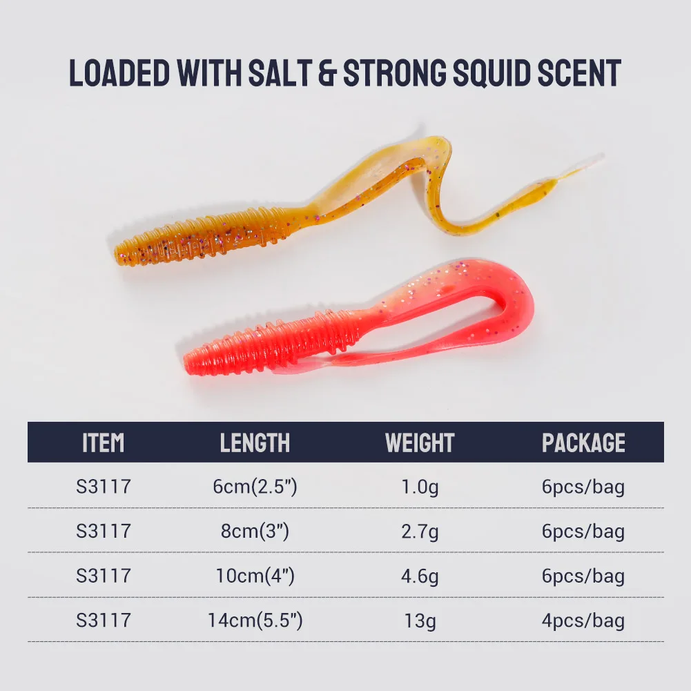 NOEBY Soft Silicone Fishing Lure  6cm 8cm 10cm 14cm Long Tail Artificial Curl Worm Soft Bait Swimbaits for Bass Fishing Lures