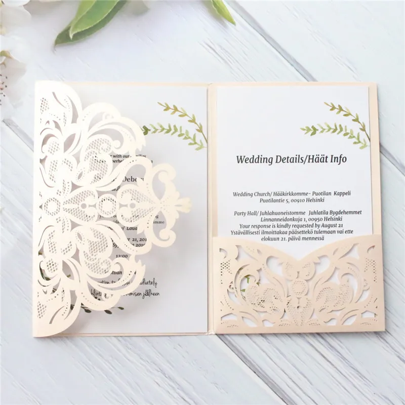 

wedding invitation card vintage postcards customized printing tri folding rural greeting card 50pcs/lot multi colors