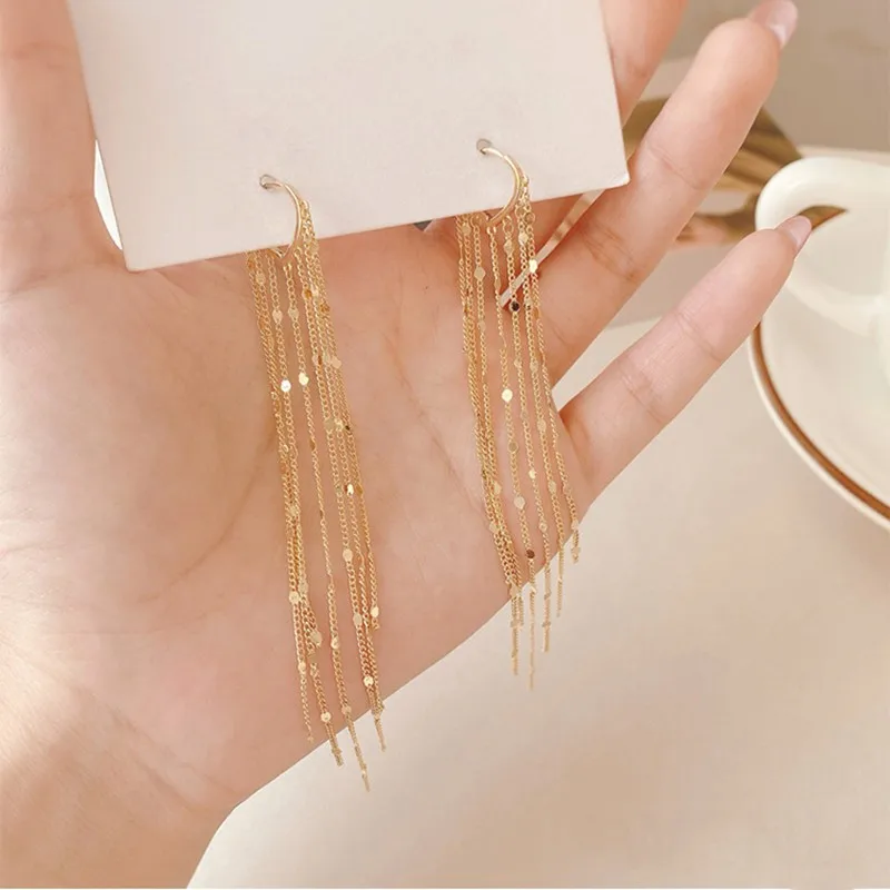 2020 New Arrival Dominated fashion long metal tassel Drop earrings Korean joker sweet lovely heart elegant Women earrings