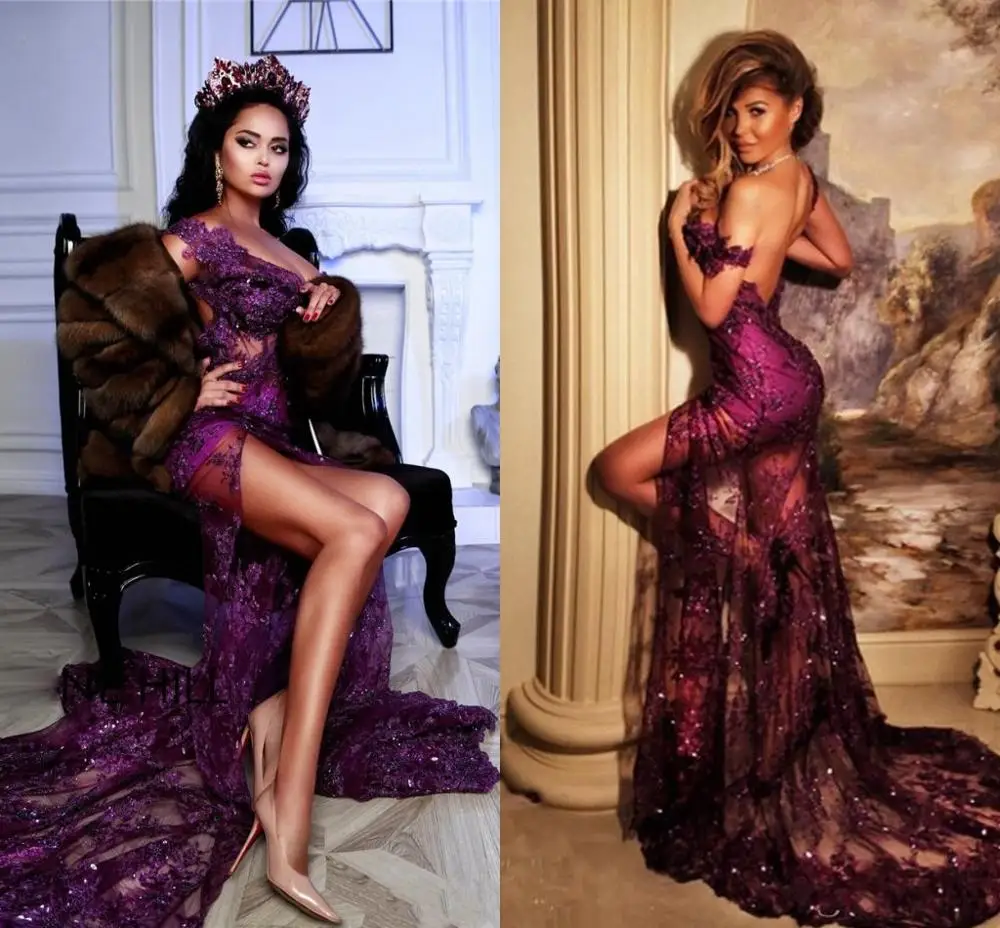 Superbe robe de Rhsirène Purle sexy, robe fendue sur le devant, robe de soirée, charmantes appliques lancées, quelle que soit la collection 2025