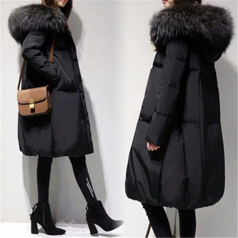 Women Long Large Fur Collar Hooded Warm Down Padded Jacket Winter New Women Snow Coat Outer Wear Oversized 6XL Padded JacketA698