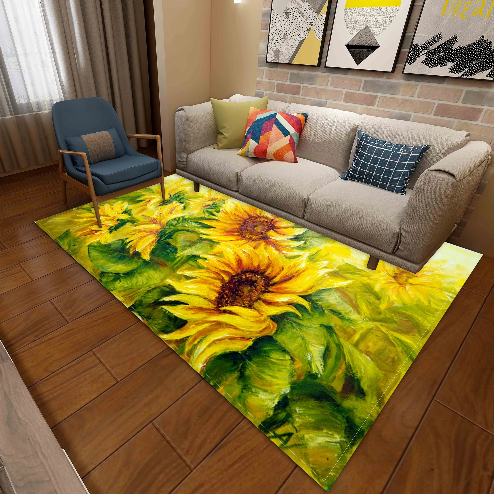 

Sunflower Field Area Rugs Large Anti Slip Oil Painting Floor Mats Landscape Home Living Room Bedroom Carpet Print Doormat