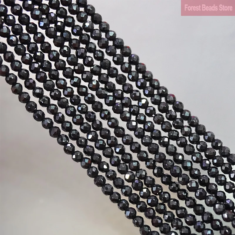 Smooth Faceted Black Quartz Round Loose Beads DIY Bracelet Necklace Accessories By Fashion Jewelry Making 15'' Strand 2mm/3mm