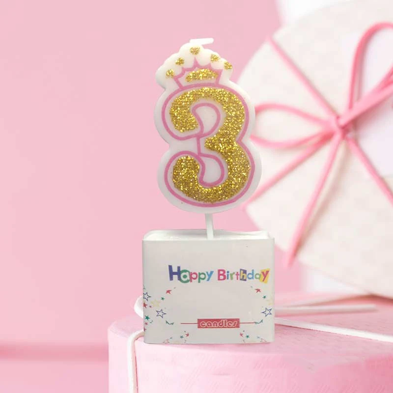 Digital Birthday Candle Gold Powder Crown Digital Candle Digital 0-9 Party Celebration New Year Christmas Festival Cake Candle