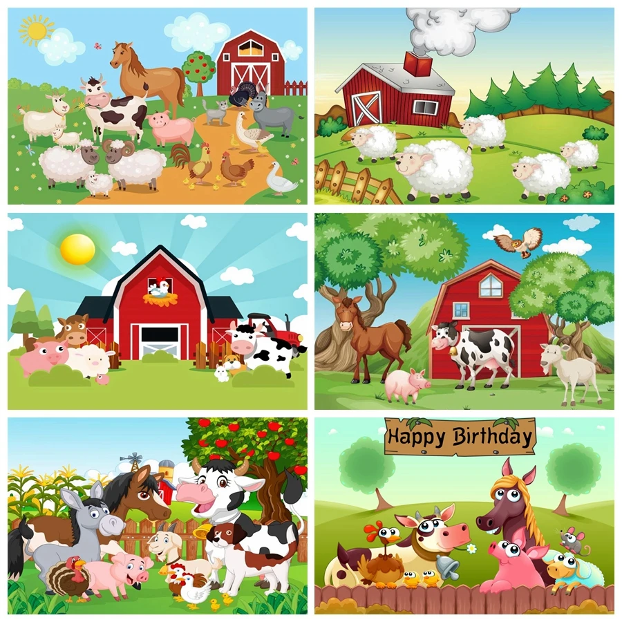 

Laeacco Rural Farm Birthday Party Animal Portrait Baby Cartoon Photo Backdrops Photography Backgrounds Photocall Photo Studio