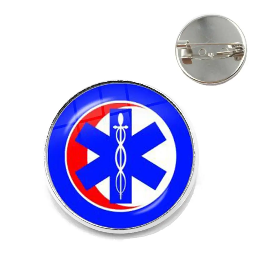 EMT Emergency Medical Technician Paramedic Symbol Brooch Glass Cabochon Dome Collar Pins Badge For Bag Clothes Decoration Gift