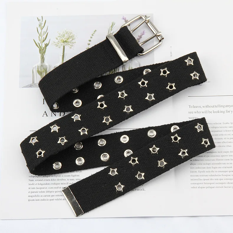 Designer Harajuku Wide Belt Canvas Web Double Grommet Hole Buckle Belt Female Male Black White Waist Strap Belts for Women Men