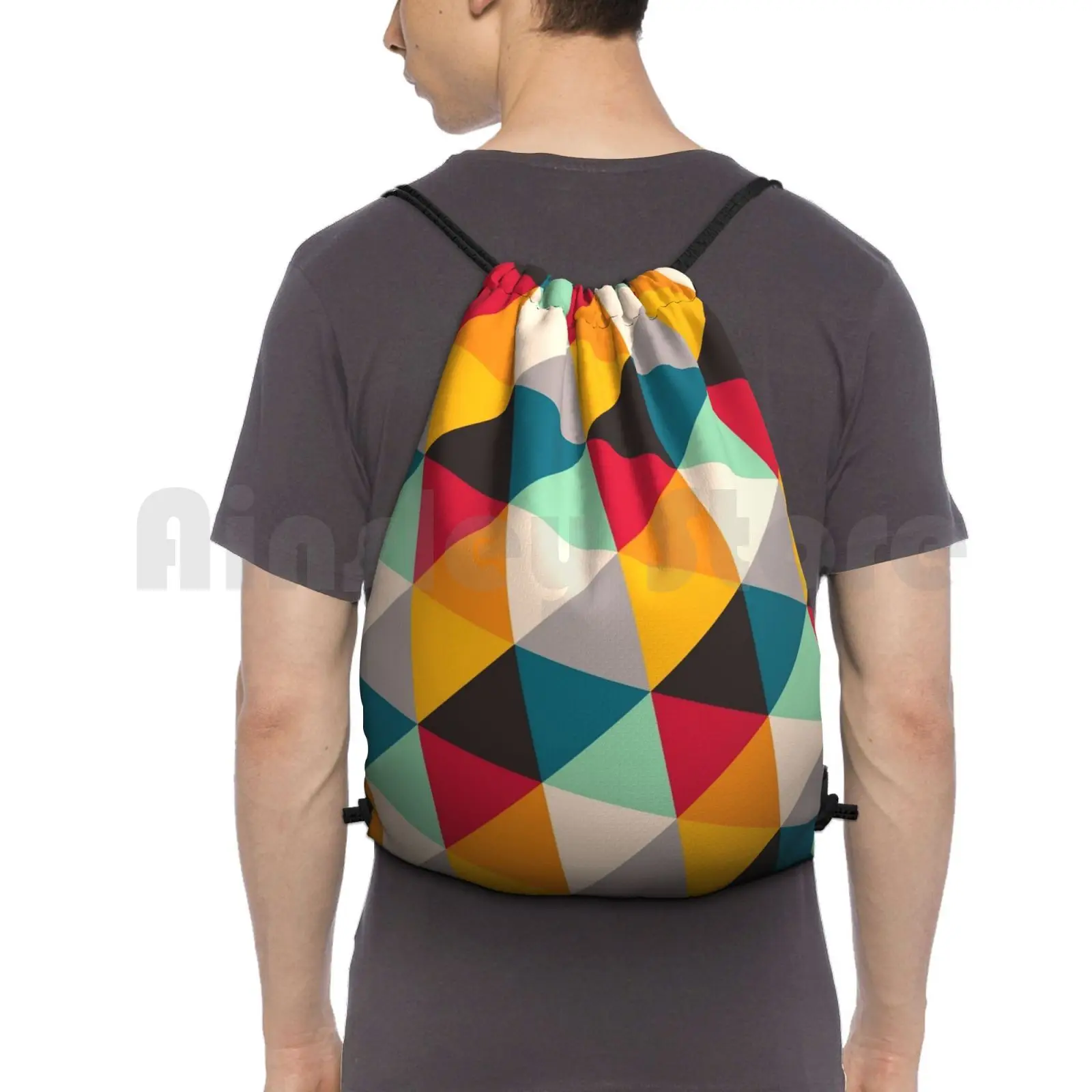 Multicolor Backpack Drawstring Bag Riding Climbing Gym Bag Colorful Pattern Geometric Geo Pattern Geopattern