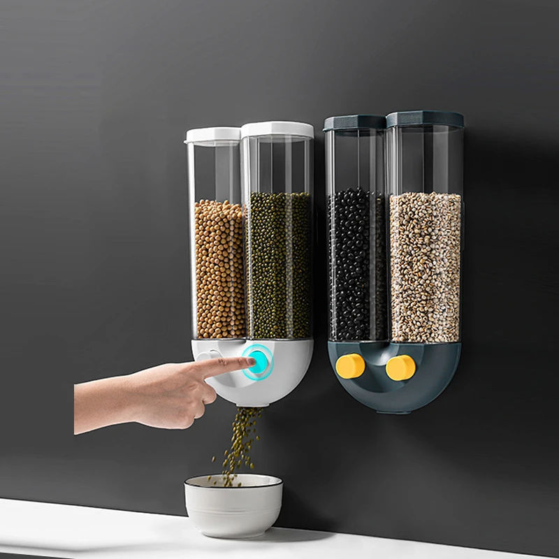 Wall-Mounted Rice Dispenser, 1KG/2KG Grain Container Storage with Lid, Moisture Proof Dry Food Storage Cereal Dispenser Bucket