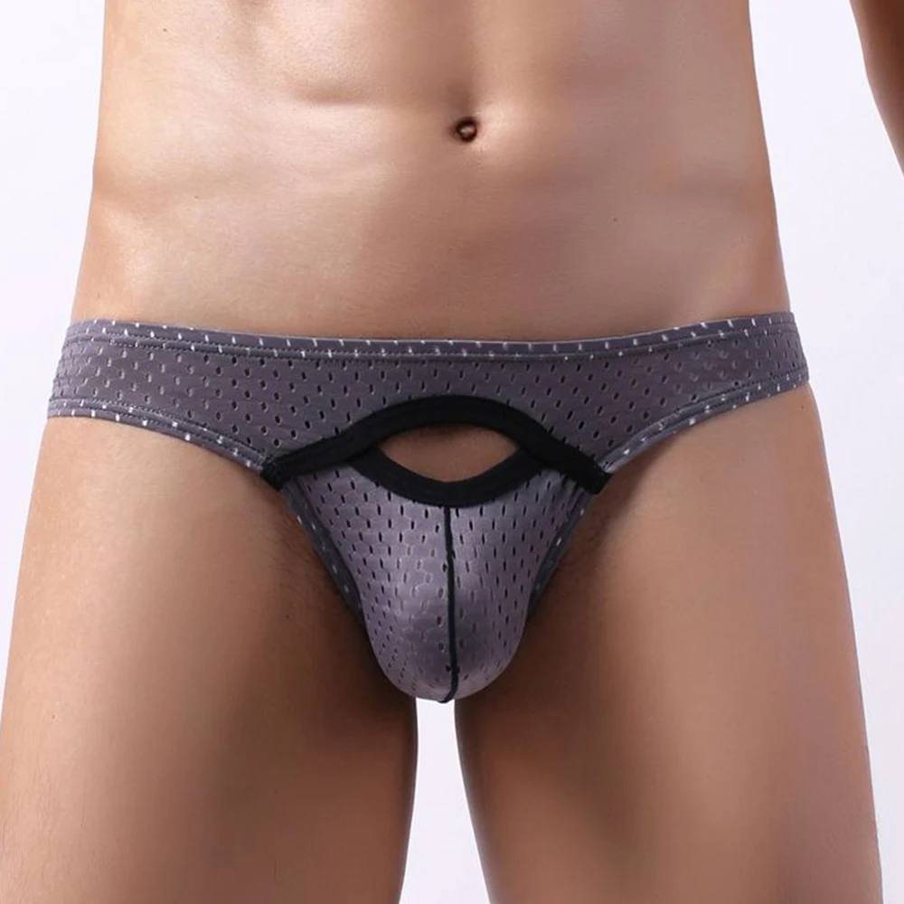 Open Front Sexy Men Underwear Penis Pouch Mens Briefs Low Waist Ice Silk Panties Bulge Underpants Push Up Breathable Underwear